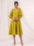 Janasya Women's Lime Green Pure Cotton Schiffli A line Dress